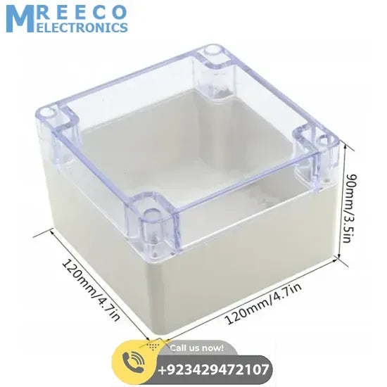4.7 x 4.7 x 3.5 (120mmx120mmx90mm) Plastic Electronic Project Box Junction Enclosure Case Box Waterproof Clear Cover - Front View
