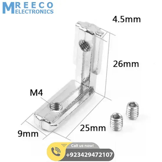 Extrusion Corner | Fixed Block | L-Type Internal 20x20 - Front View