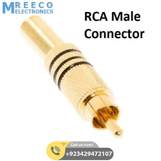 RCA Connector Gold Plated Male Plug Audio Video Adapter Coaxal Cable Metal Connector - Front View
