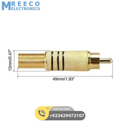 RCA Connector Gold Plated Male Plug Audio Video Adapter Coaxal Cable Metal Connector - Side View
