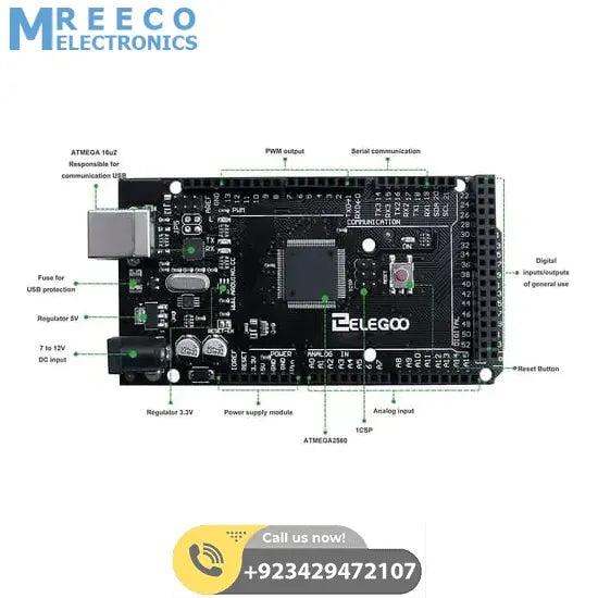Original ELEGOO Arduino MEGA R3 Board ATmega 2560 With USB Cable Compatible with Arduino IDE Projects Italy Quality - Back View