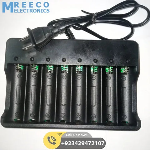 8 Slot 18650 Charger Li Ion Battery Charger 220v Input - Front View