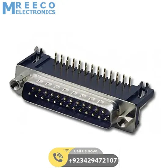 PCB Mounting Right Angle DB25 Male Connector - Front View