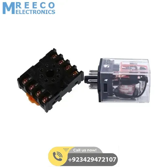 Round 220V Coil 8 Pin Relay With Base - Front View