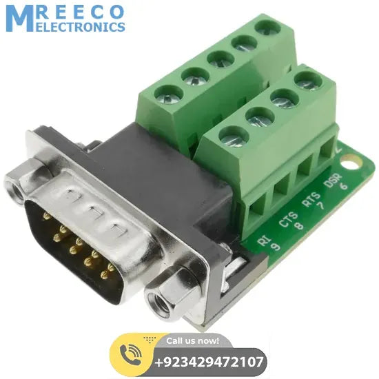 RS232 Adapter serial connection DB9-male to 9-pin terminal block Breakout Board - Back View