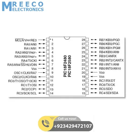 PIC18f2480 Microcontroller DIP 28 8-bit MCU Flash 16k - Back View