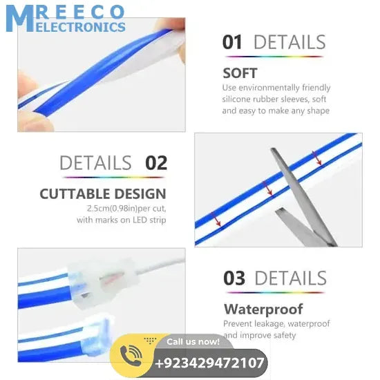 12V Neon Flexible Strip Light 1M Waterproof SMD 5050 Blue Rope String Silicone lamp Outdoor Lighting - Back View