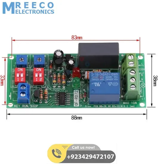 Dual Time Adjustable Cycle Delay Timing Relay Repeat ON OFF Switch Infinite Loop Timer Module AC 100V 110V 120V 220V 230V 240V - Front View