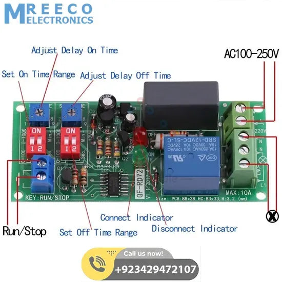Dual Time Adjustable Cycle Delay Timing Relay Repeat ON OFF Switch Infinite Loop Timer Module AC 100V 110V 120V 220V 230V 240V - Side View