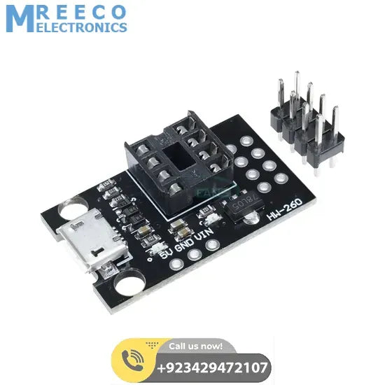 Pluggable Development Programming Board HW-260 For ATtiny13A/25/45 Micro Usb Power Connector Module - Front View