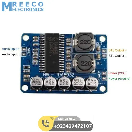35W Digital Amplifier Board TDA8932 Mono Audio Power Amplifier Module Low Power Consumption - Side View