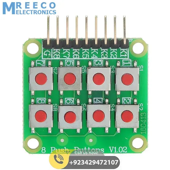 2x4 Matrix Keyboard 8 Pushbutton Keypad V1.02 Expansion Module For Arduino - Front View