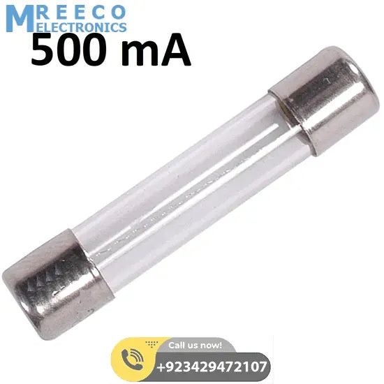 500 mAMP 5x20mm 500VAC glass fuse In Pakistan - Front View