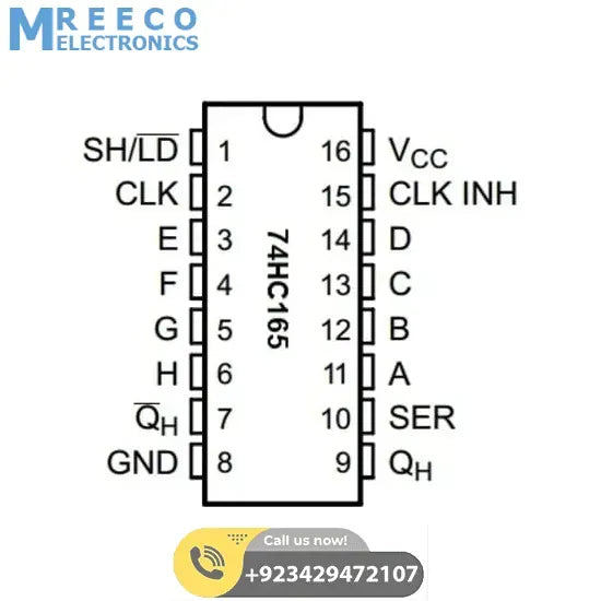 74HC165 Parallel To Serial 8 Bit Shift Register IC - Side View