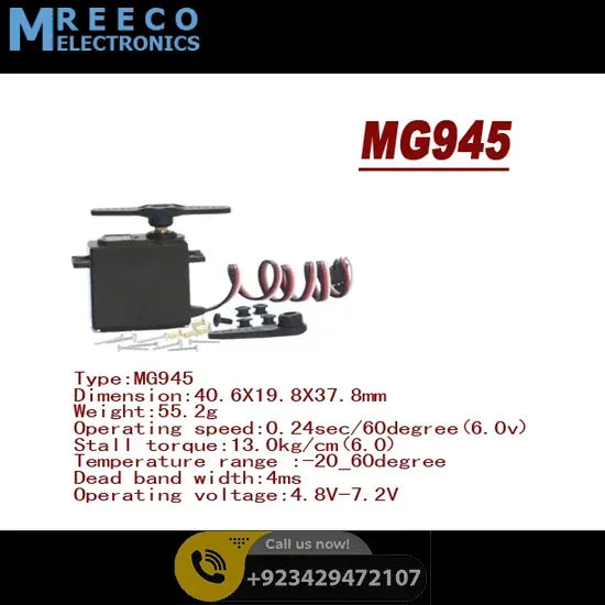 MG946R MG946 R 180 Degree Metal Gear Servo Motor - Back View