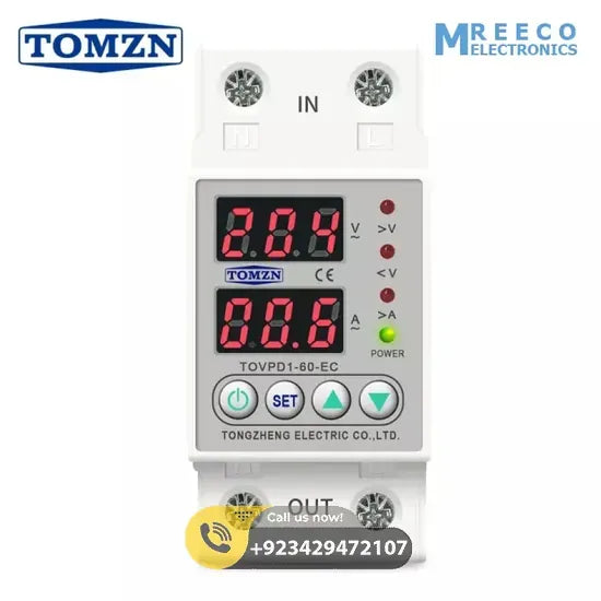 TOMZN TOVPD1-60 Adjustable Over And Under Voltage Relay Voltage Fluctuation Protection Device In Pakistan - Front View