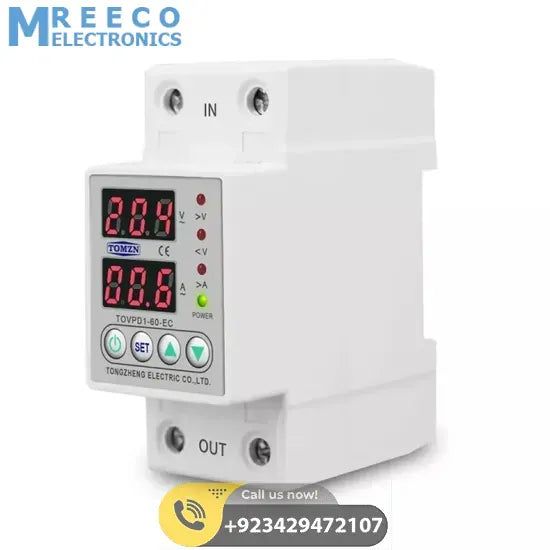 TOMZN TOVPD1-60 Adjustable Over And Under Voltage Relay Voltage Fluctuation Protection Device In Pakistan - Side View
