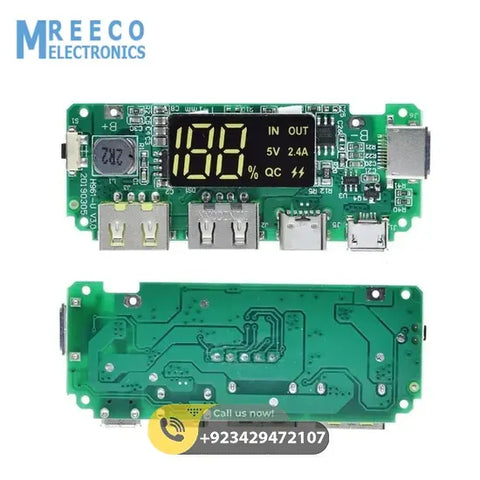 Power Bank Module for 18650 Cells and Lithium Polymer Batteries - Front View
