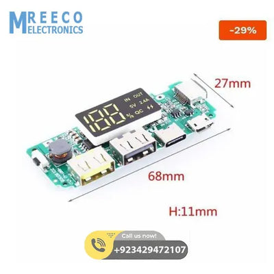 Power Bank Module for 18650 Cells and Lithium Polymer Batteries - Side View