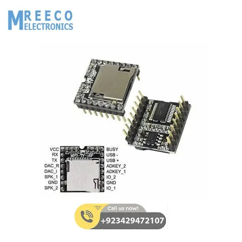 Open source MP3-TF-16P Mini MP3 Player Module With Serial Port - Front View