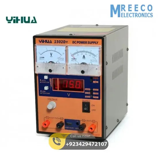 YIHUA 1502D+ DC Power Supply with USB Port - Front View