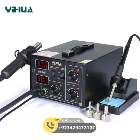 YIHUA 852D+ 2 in1 Pump Type 660W Hot Air Gun Digital Soldering Iron Desoldering Station SMD Constant Temperature Rework Station - Side View