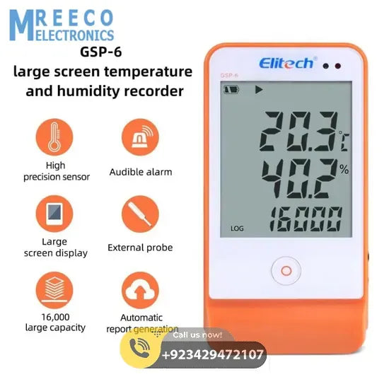 Elitech GSP-6 Digital Temperature and Humidity Data logger - Front View
