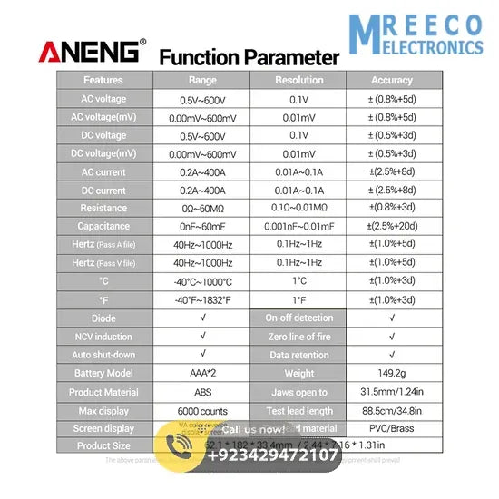 ANENG ST212 Digital DC/AC Clamp Meter Current 400A Amp Multimeter Large Color Screen - Top View