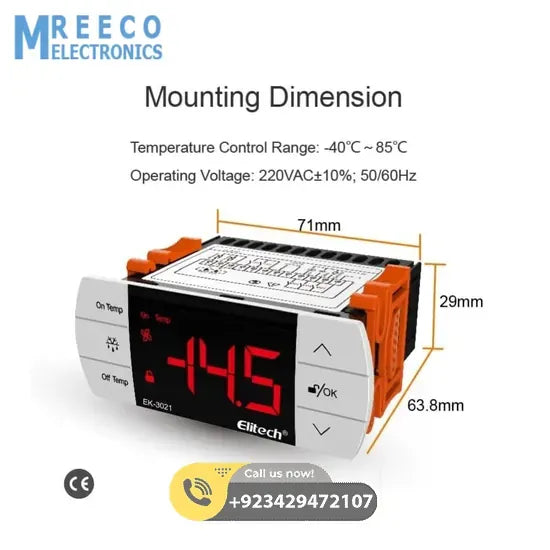 EK-3021 Digital Temperature Controller Refrigeration System with Defrost Mode Elitech in Pakistan - Top View