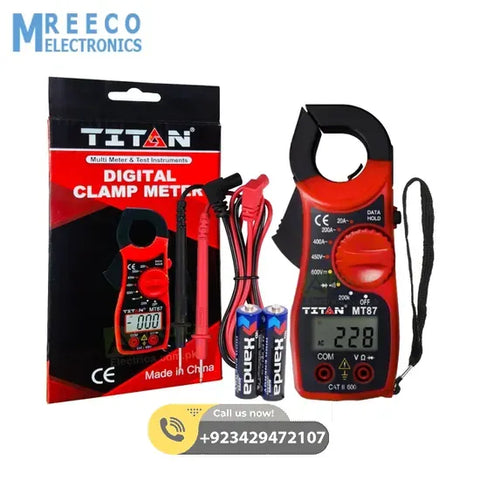 Titan MT87 Portable Digital Clamp Meter Multimeter Ammeter With Measurement AC/DC Voltage (AC Current) Tester Multi-test Resistance - Front View
