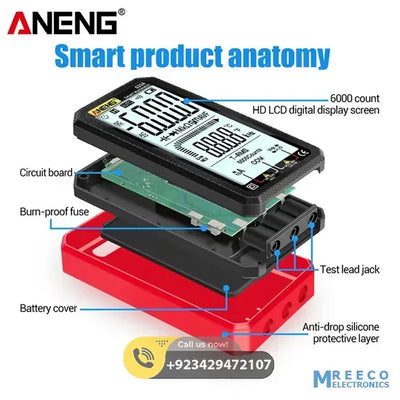 ANENG 620A Digital Smart Multimeter Transistor Testers 6000 Counts True RMS Auto Electrical Capacitance Meter Temp Resistance - Side View