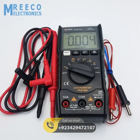 ET8102 True RMS Digital Display Pocket Size Multimeter 1000V 10A Voltmeter Ammeter - Back View