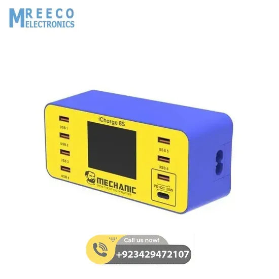 Mechanic iCharge 8P / 8S QC 3.0 Multi-port Smart Fast Charger with Digital Display - Front View