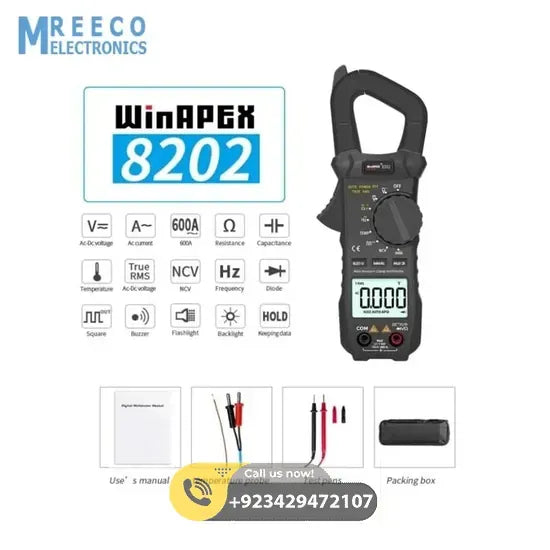 WinAPEX 8202 ET8202 Pocket 6000 Counts True RMS Clamp Meter AC Voltage and Current Digital Multimeter Automatic Digital Meter With Square Wave Output - Front View
