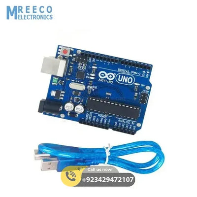 Arduino Uno R3 Dip With USB Cable - Side View