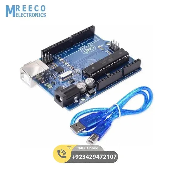 Arduino Uno R3 Dip With USB Cable - Back View