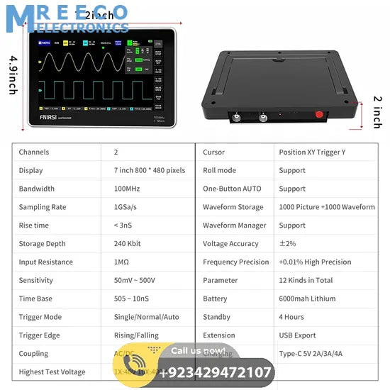FNIRSI® 1013D Tablet Dual Channel 100MHz 1GS/s Touchable Panel Oscilloscope