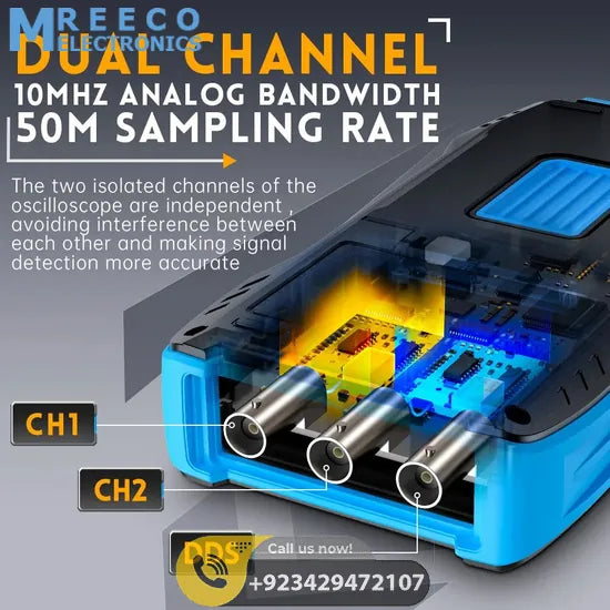 FNIRSI® 2C23T Handheld Dual Channel 3-in-1 10MHz 50MS/s Oscilloscope Multimeter DDS Function Generator