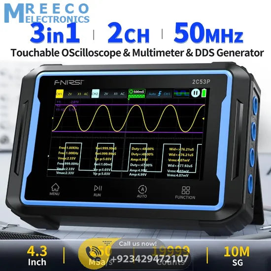 FNIRSI® 2C53P 3-IN-1 50MHz 250MS/s Dual Channel Tablet Touchable Oscilloscope Multimeter DDS Generator