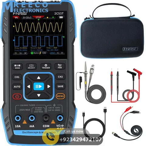 FNIRSI® 2C53T 50MHz 250MS/s Handheld 3in1 Oscilloscope Multimeter Signal Generator