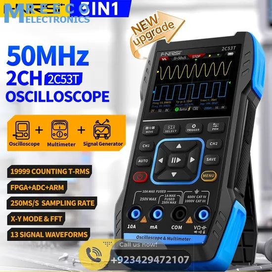 FNIRSI® 2C53T 50MHz 250MS/s Handheld 3in1 Oscilloscope Multimeter Signal Generator