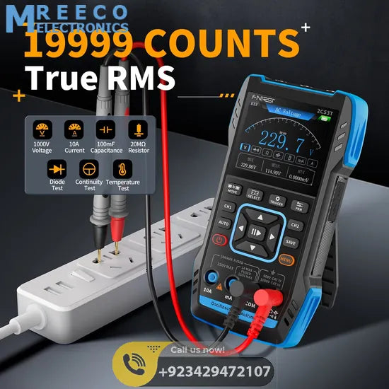 FNIRSI® 2C53T 50MHz 250MS/s Handheld 3in1 Oscilloscope Multimeter Signal Generator