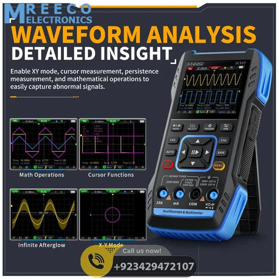 FNIRSI® 2C53T 50MHz 250MS/s Handheld 3in1 Oscilloscope Multimeter Signal Generator