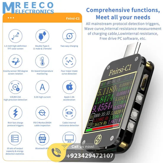 FNIRSI® C1 Type-C PD Trigger USB-C Voltmeter Ammeter Fast Charging Protocol Tester