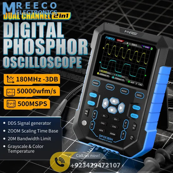 FNIRSI® DPOX180H 2-IN-1 Dual Channel 180MHz 500MS/s Digital Phosphor Oscilloscope Signal Generator