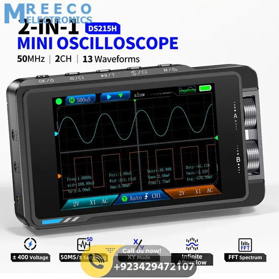 FNIRSI® DS215H 2-IN-1 50MHz 250MS/s Dual Channel Digital Oscilloscope DDS Function Singal Generator