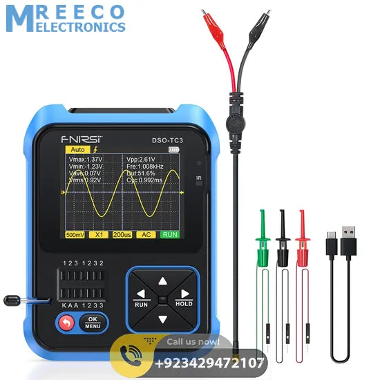 FNIRSI® DSO-TC3 3-IN-1 Handheld 500KHz 10MS/s Digital Oscilloscopes Signal Generator Transistor Tester