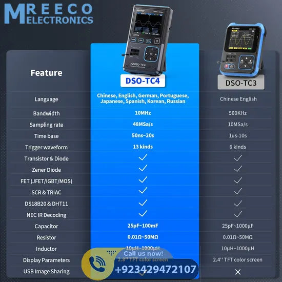 FNIRSI® DSO-TC4 3-IN-1 10MHz 48MSa/s Digital Oscilloscope Transistor Tester Signal Generator