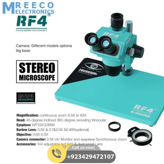 RF4 RF-6565PRO High Performance 6.5X to 65X Trinocular Stereo Microscope