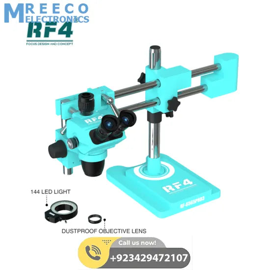 RF4 RF-6565PRO3 6.5-65X Synchronous Zoom Trinocular Stereo Microscope with Double-ARM Boom Stand